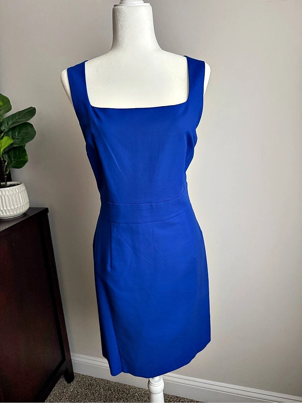 Banana Republic Cobalt Blue Square Neck Fitted Sheath Dress, Size 12
